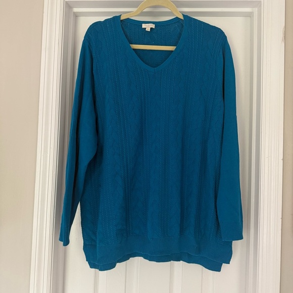 Talbots Crewneck Teal Cable Knit Sweater Size 2X Academic Timeless Classic Cozy - Picture 1 of 6